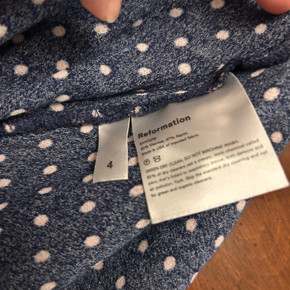 Reformation Navy and Pink Polka Dot Midi a line Skirt - Picture 4 of 5